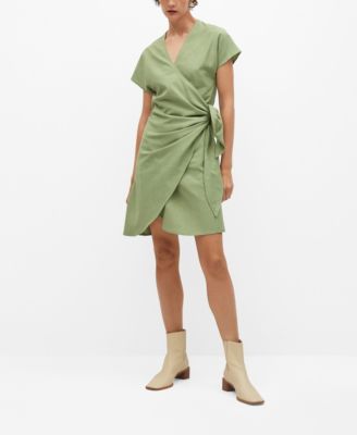 Mango Belt Wrap Dress In Green | ModeSens